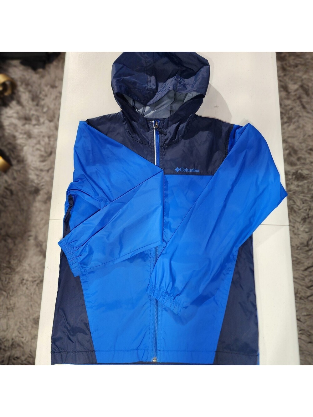 Columbia Men's Hooded Lightweight Colorblock Jacket Blue Navy Zip Size L